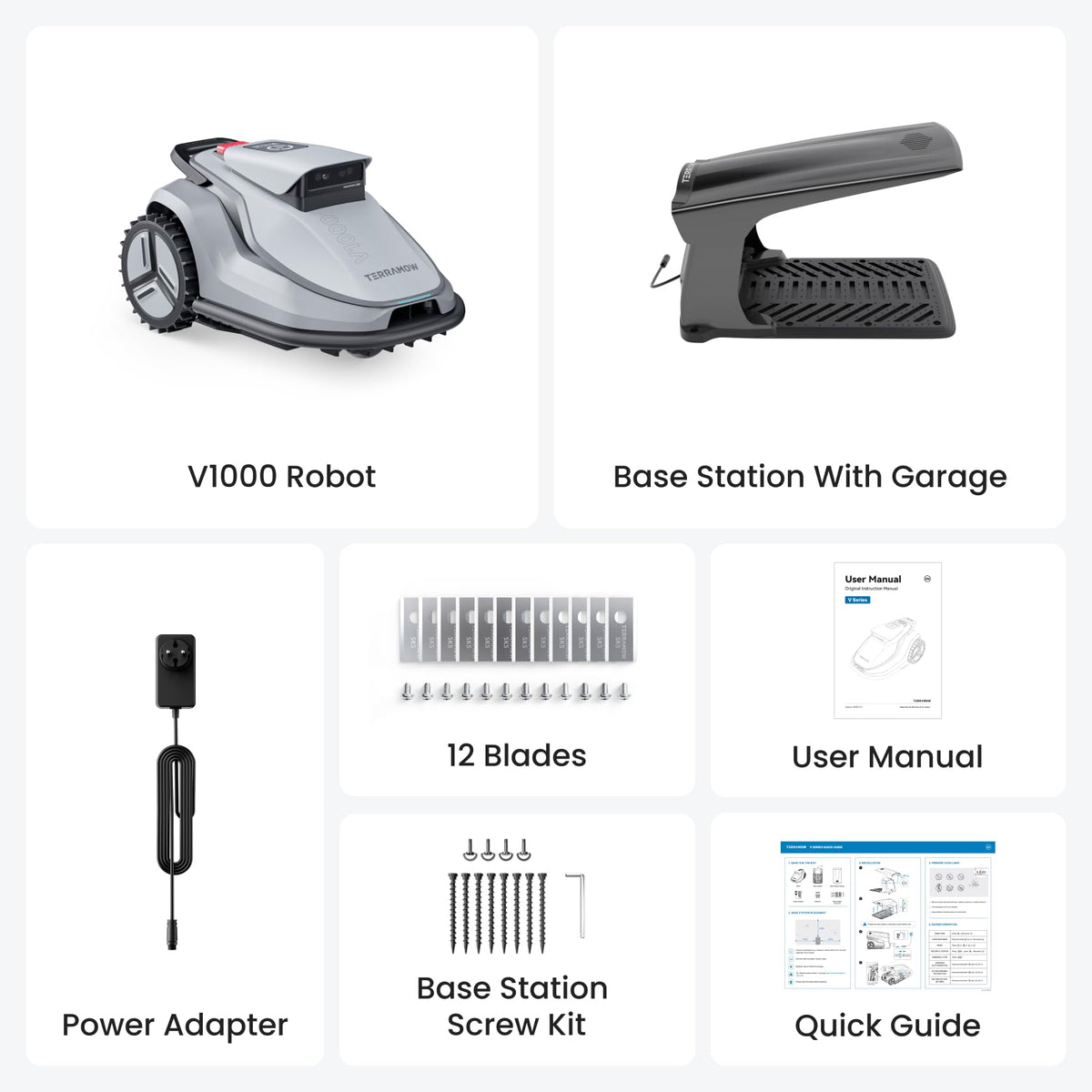 TerraMow V1000 Robotic Lawn Mower, Max 0.3 Acre, No Wire/RTK, Auto Mapping
