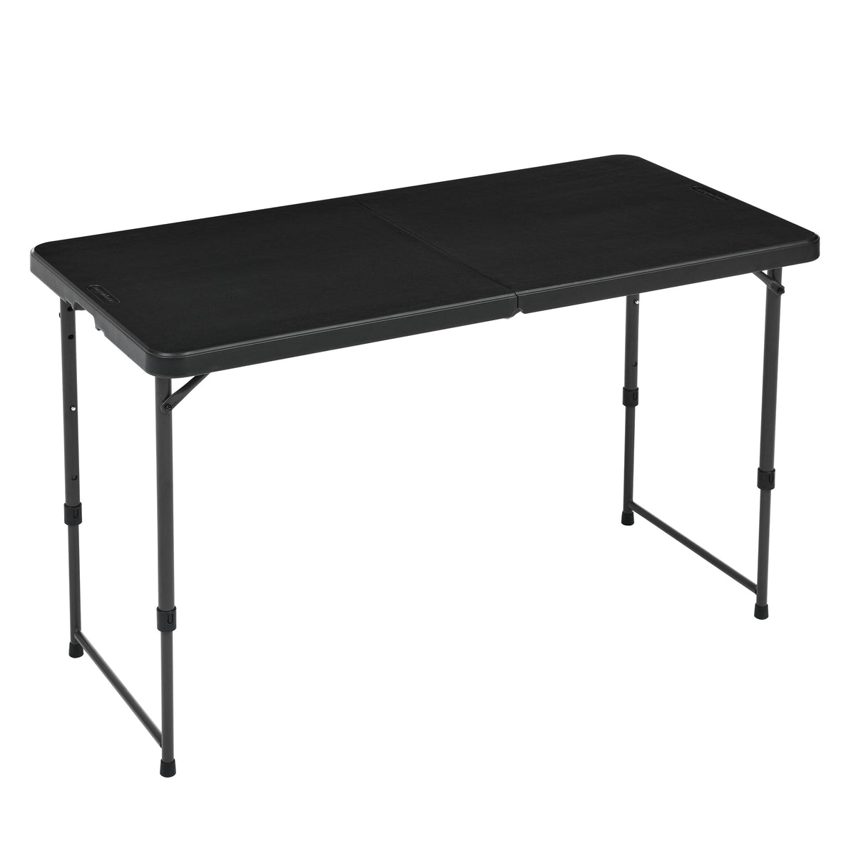 Amazon Basics Portable 4 Ft Rectangular Folding Dining Table, 4 Adjustable Height Settings, Space Saving Fold-in-Half Design and Carrying Handle, Indoor & Outdoor, Washed Black, 47.8 x 23.9 x 33.9 in