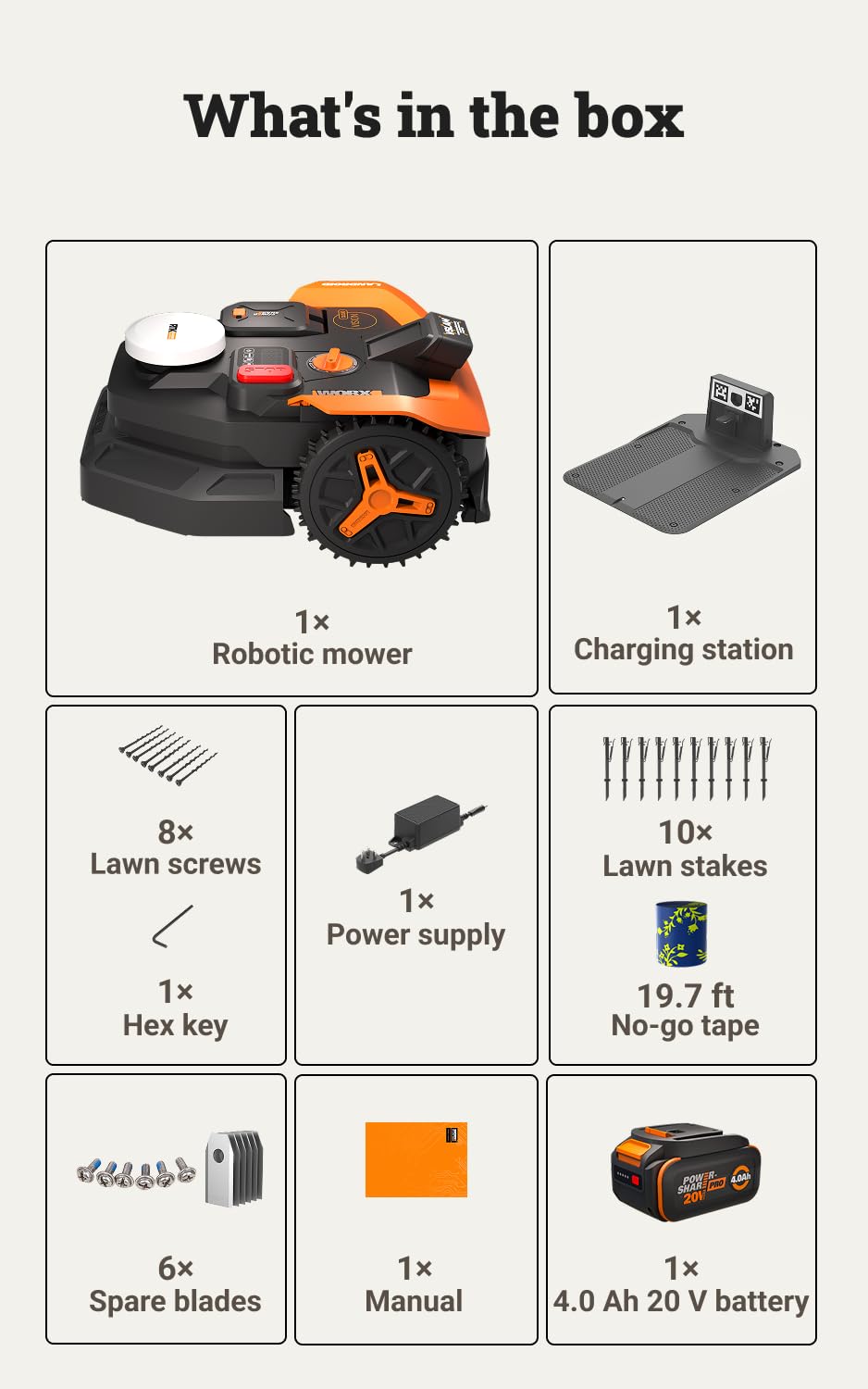 WORX Robot Lawn Mower for 1/4 Acre, Wire-Free with Brushes