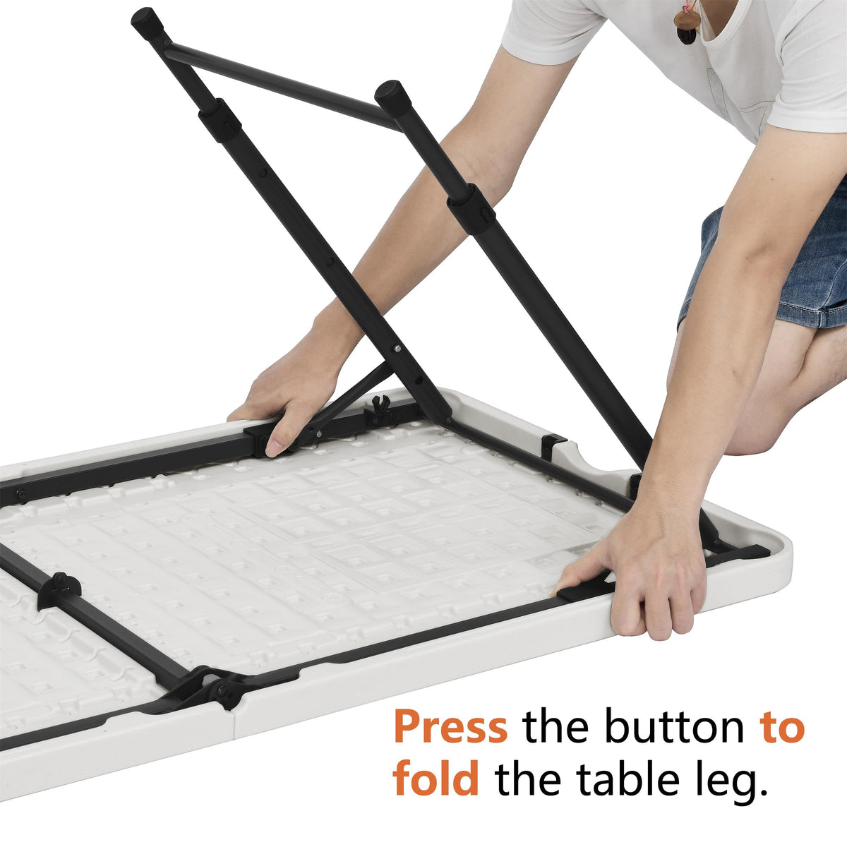Amazon Basics Portable 4 Foot Rectangular Folding Dining Table, 4 Adjustable Height Settings, Carrying Handle, Indoor & Outdoor, Sturdy for Events, White, 47.8 x 23.9 x 33.9 in