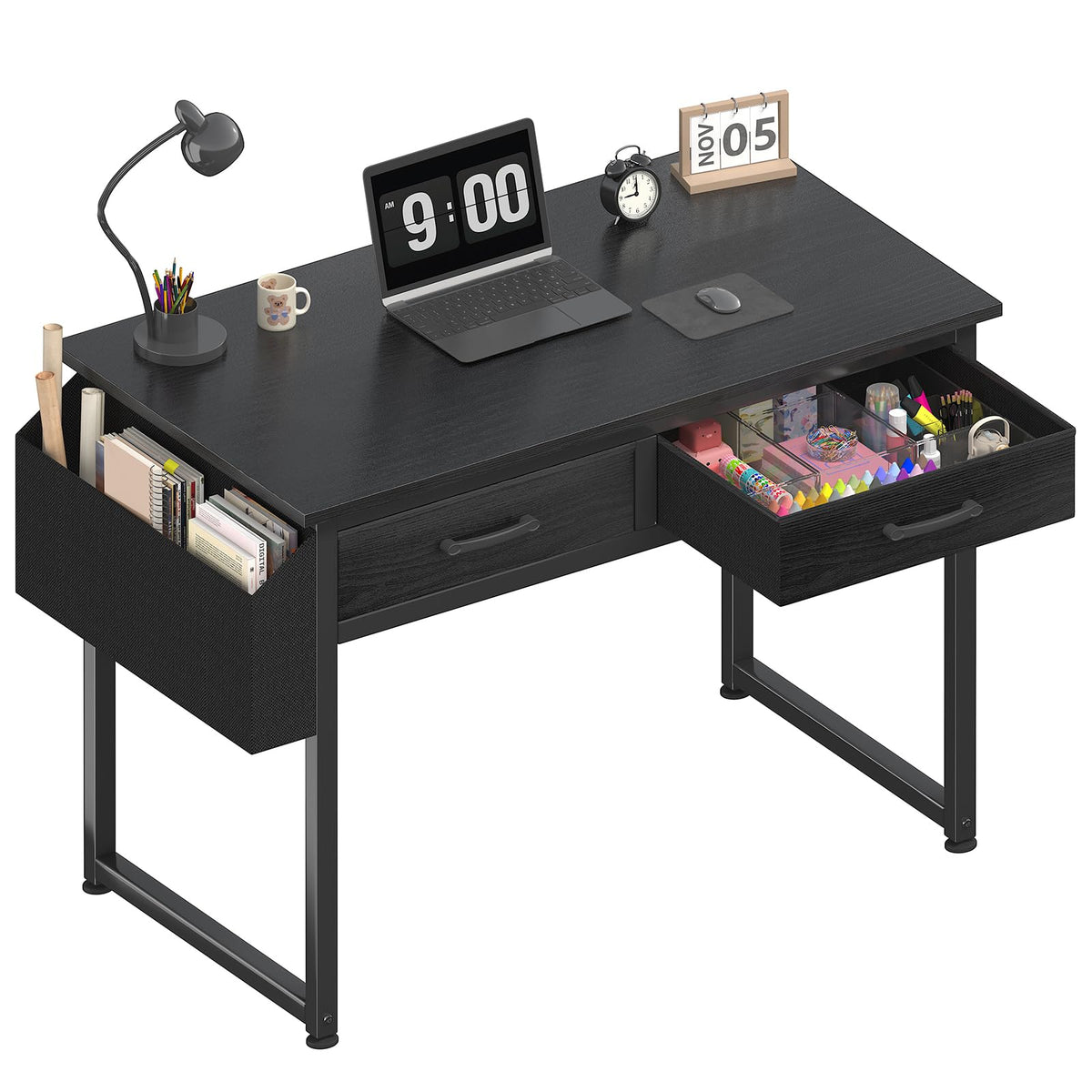 DLisiting 32 Inch Small Desk with Drawers, Black