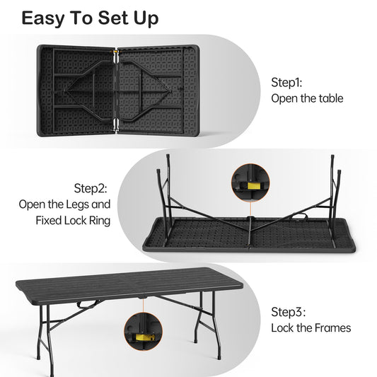 VSOAEIL 6 Foot Folding Table 2 Pack, 6 FT Foldable Plastic Table Heavy Duty