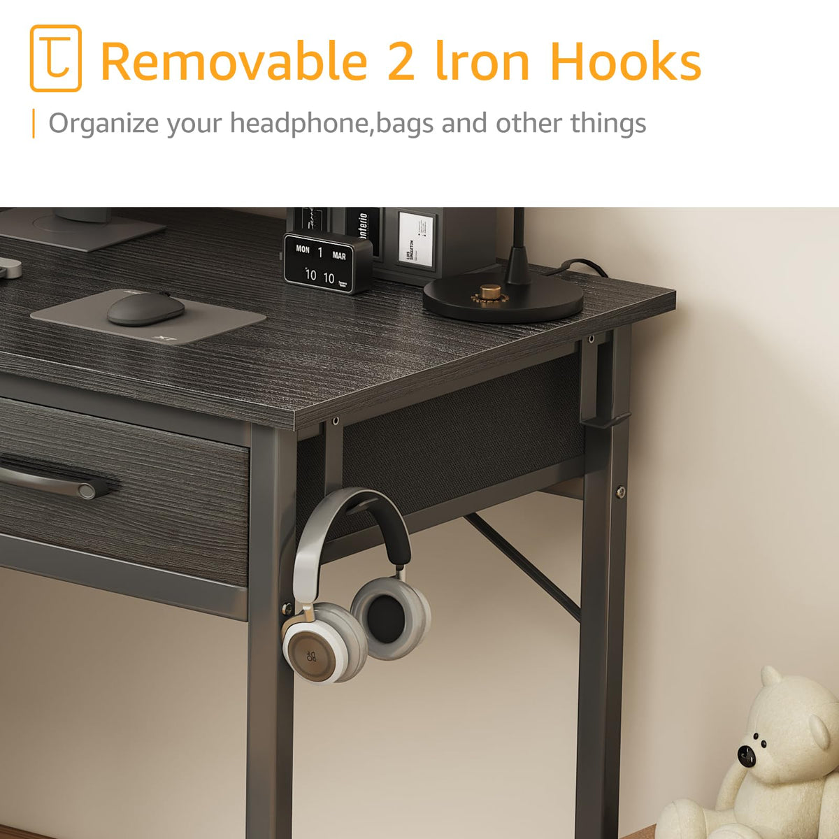 DLisiting 32 Inch Small Desk with Drawers, Black