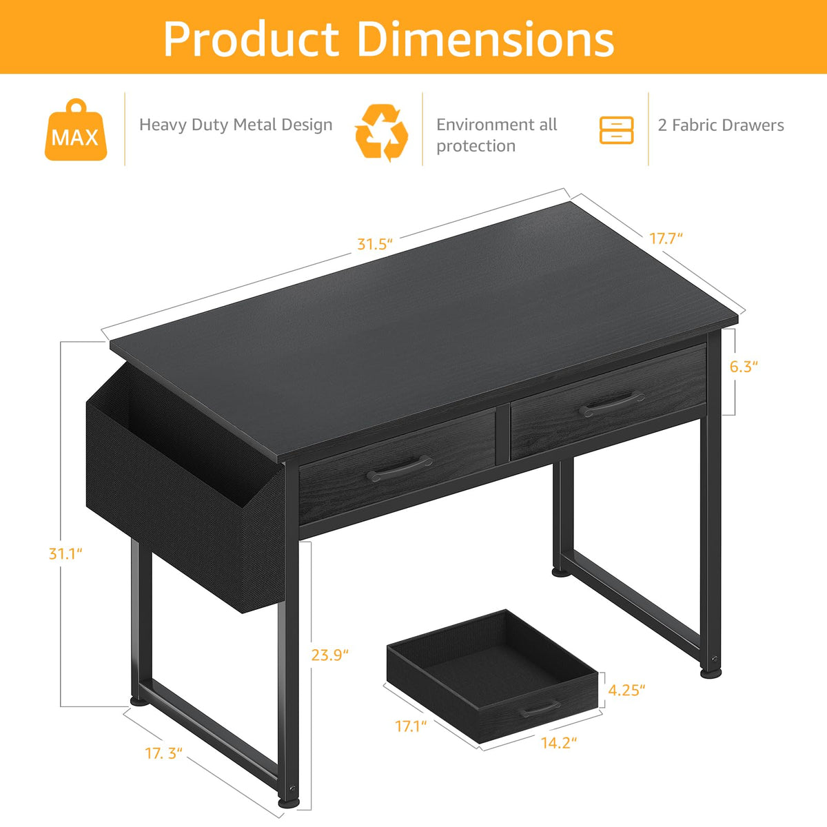 DLisiting 32 Inch Small Desk with Drawers, Black