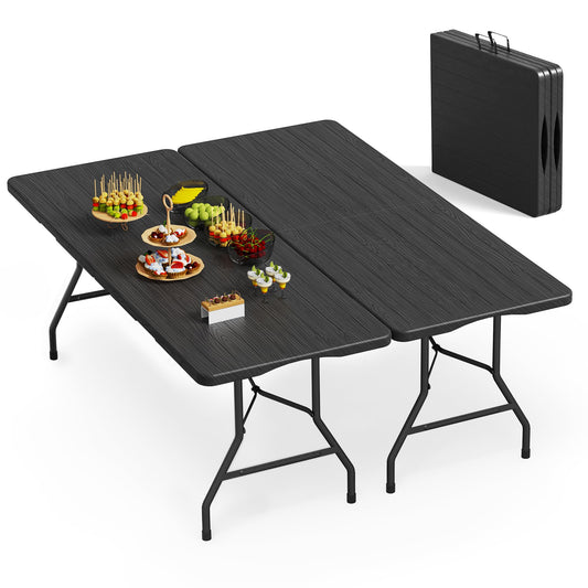 VSOAEIL 6 Foot Folding Table 2 Pack, 6 FT Foldable Plastic Table Heavy Duty