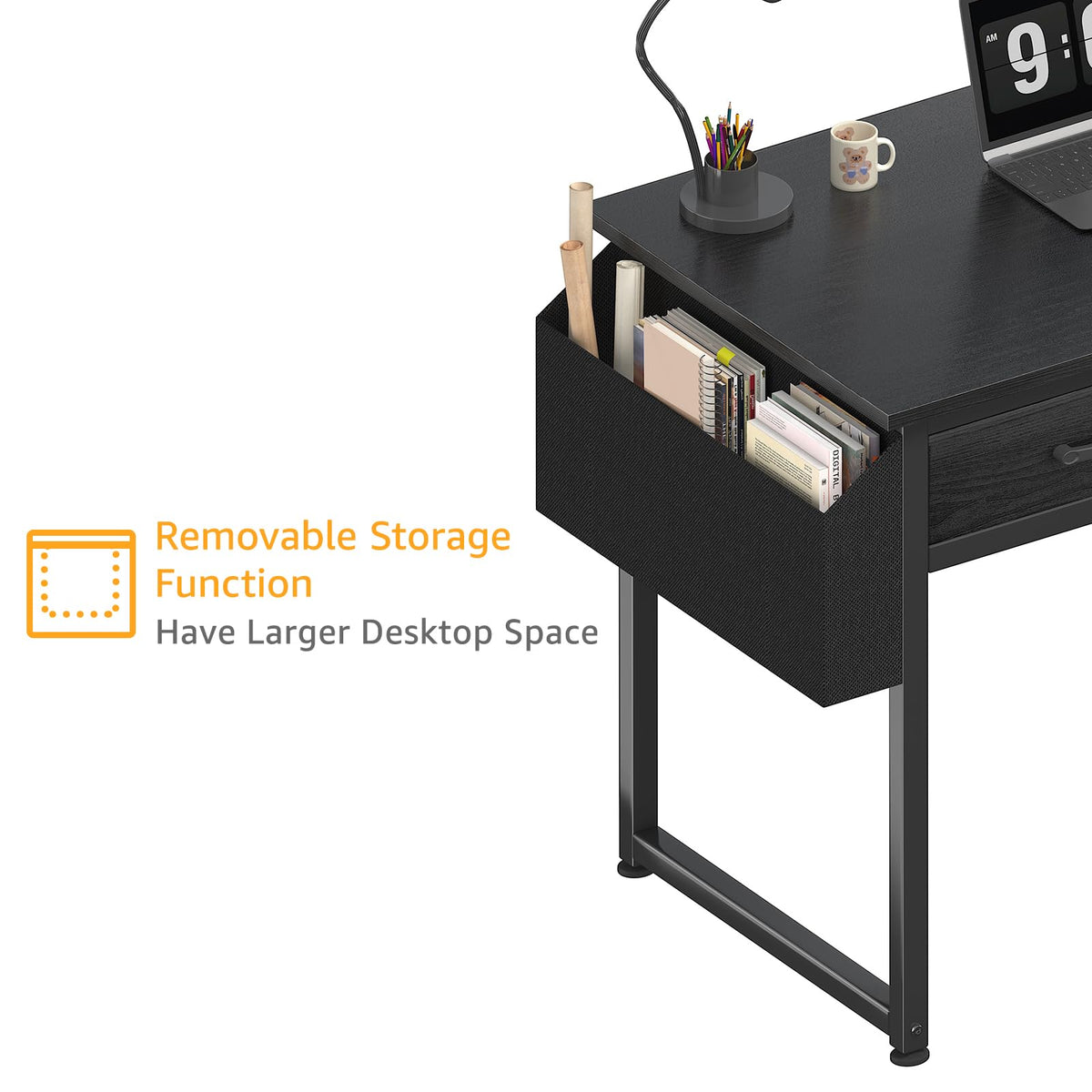 DLisiting 32 Inch Small Desk with Drawers, Black