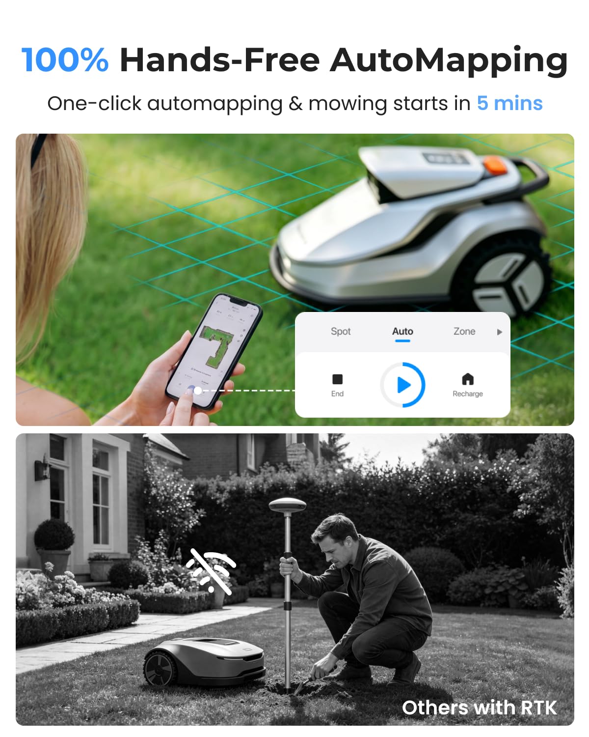 TerraMow V1000 Robotic Lawn Mower, Max 0.3 Acre, No Wire/RTK, Auto Mapping