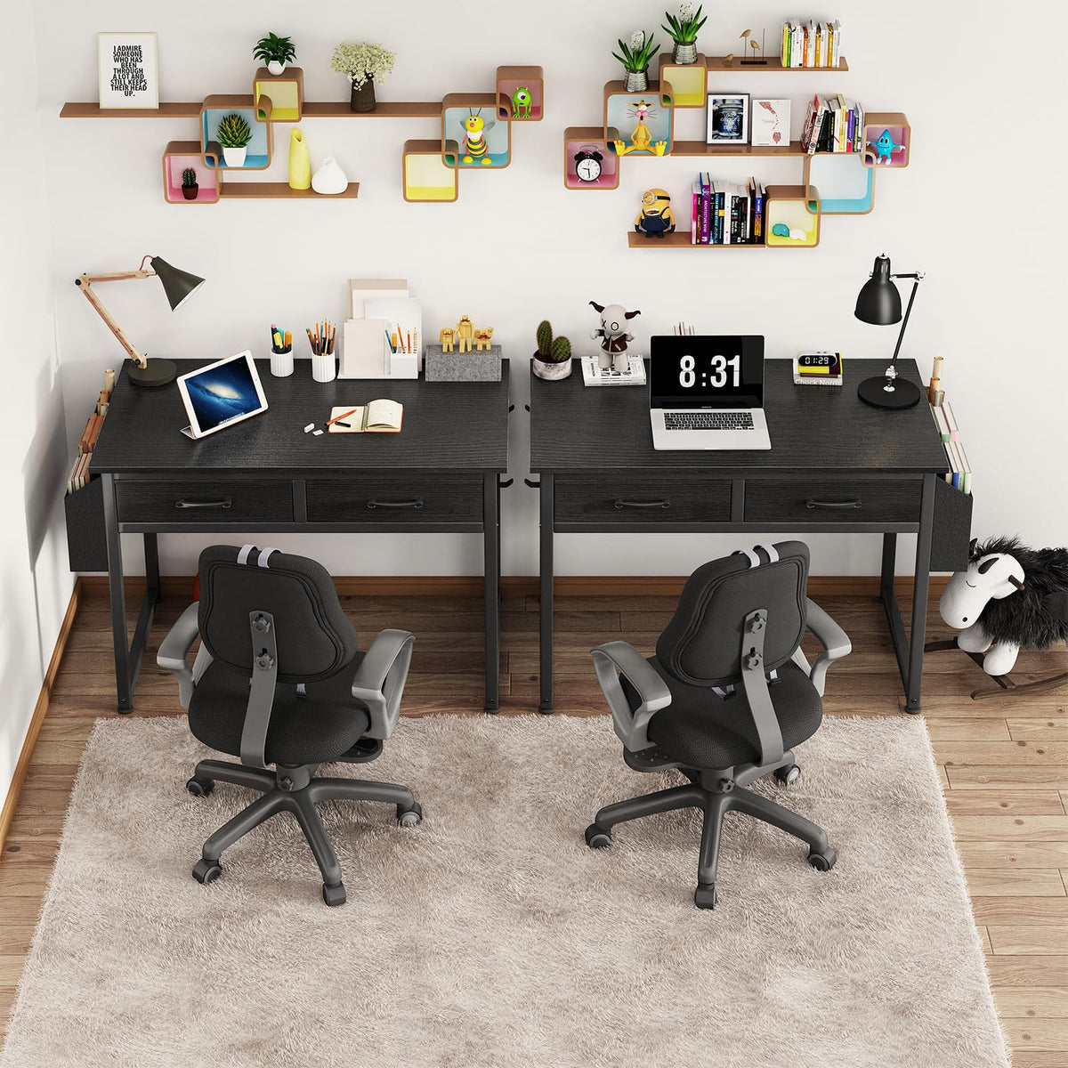DLisiting 32 Inch Small Desk with Drawers, Black