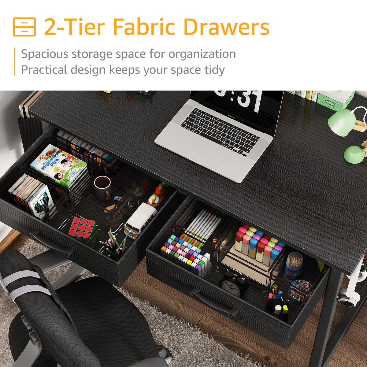 DLisiting 32 Inch Small Desk with Drawers, Black
