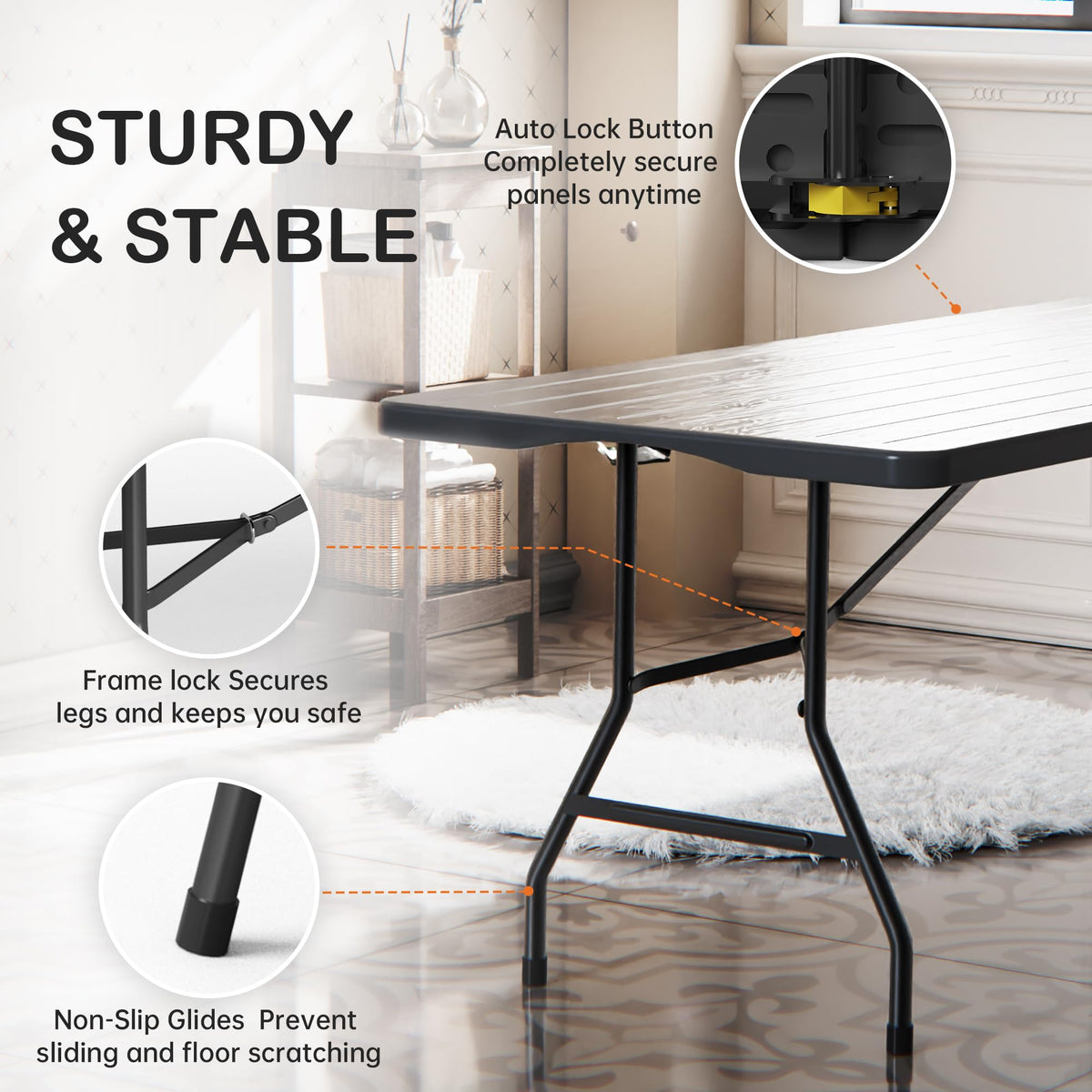 VSOAEIL 6 Foot Folding Table 2 Pack, 6 FT Foldable Plastic Table Heavy Duty