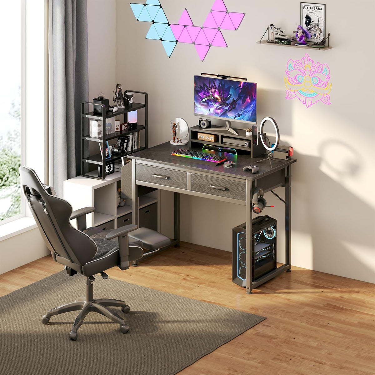 DLisiting 32 Inch Small Desk with Drawers, Black