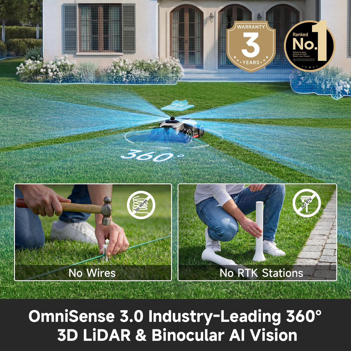 (Upgraded) DREAME A3 AWD 1000 LiDAR Robot Lawn Mower, 45-Min Fast Charge