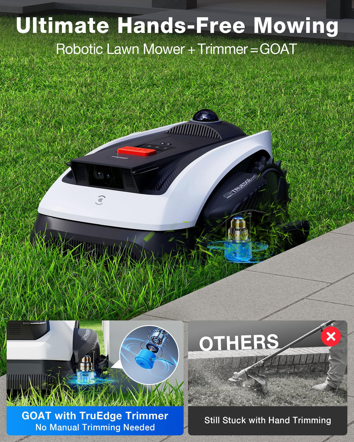 ECOVACS Goat O1000 LiDAR PRO Robot Lawn Mower, Wire-Free Mapping with LiDAR Navigation, AI Obstacle Avoidance, Smart Edge Mowing, App Control, for Lawns Up to 1/4 Acre